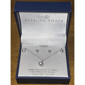 Belk Sterling Silver Freshwater Pearl Necklace & Stud Earring Set Semi Precious